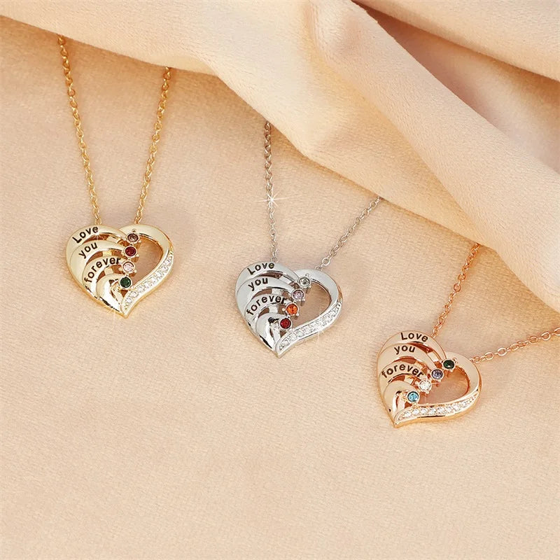 Personalized Birthstone Name Necklace for Women Custom Engraved Names Heart Necklace for Mom Wife Girlfriend Birthday Gifts