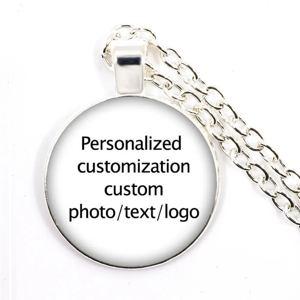 Custom Necklace Photo Text Logo Pictures Glass Cabochon Pendant Necklace Baby Mom Dad Family Anniversary Personalized Gift