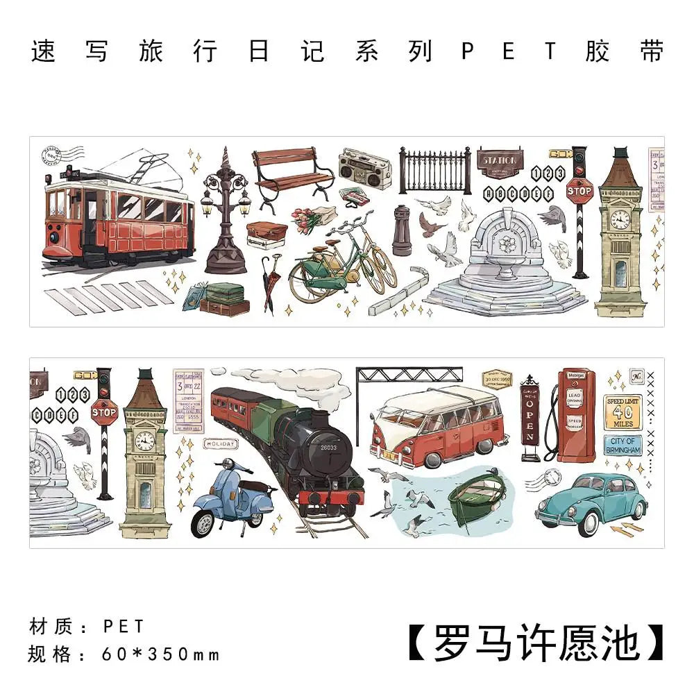 Travel Journey Memory Washi Masking Tape Coffee Shop City Street View Decorative Stickers Diy Label For Scrapbooking Diary Album