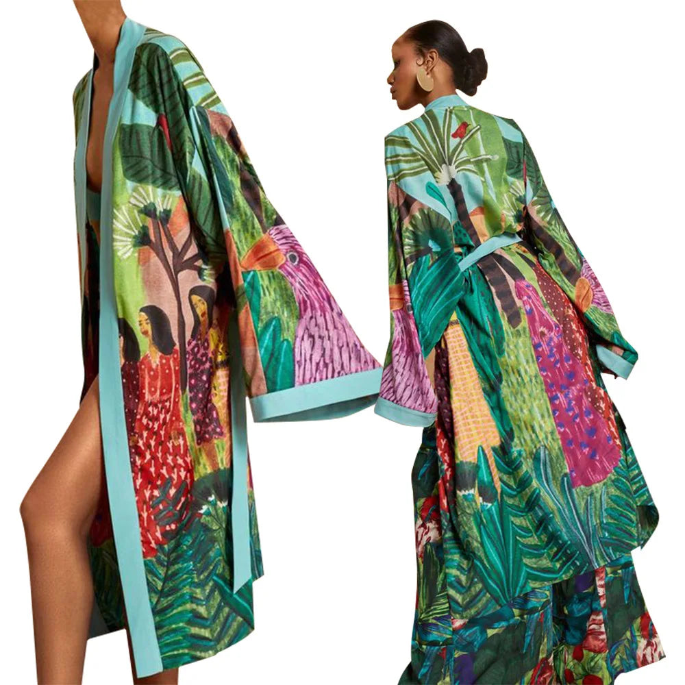 New Style Japanese Traditional Kimono Gown With Obi Popular Print Flower Pajamas Women Silk Large Size Bathrobe Yukata Dress