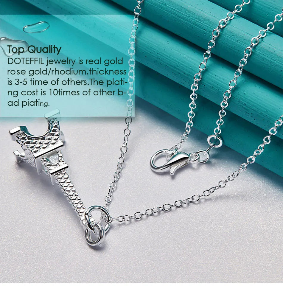 DOTEFFIL 925 Sterling Silver 16-30 Inch Chain Eiffel Tower Paris Pendant Necklace For Woman Wedding Engagement Fashion Jewelry