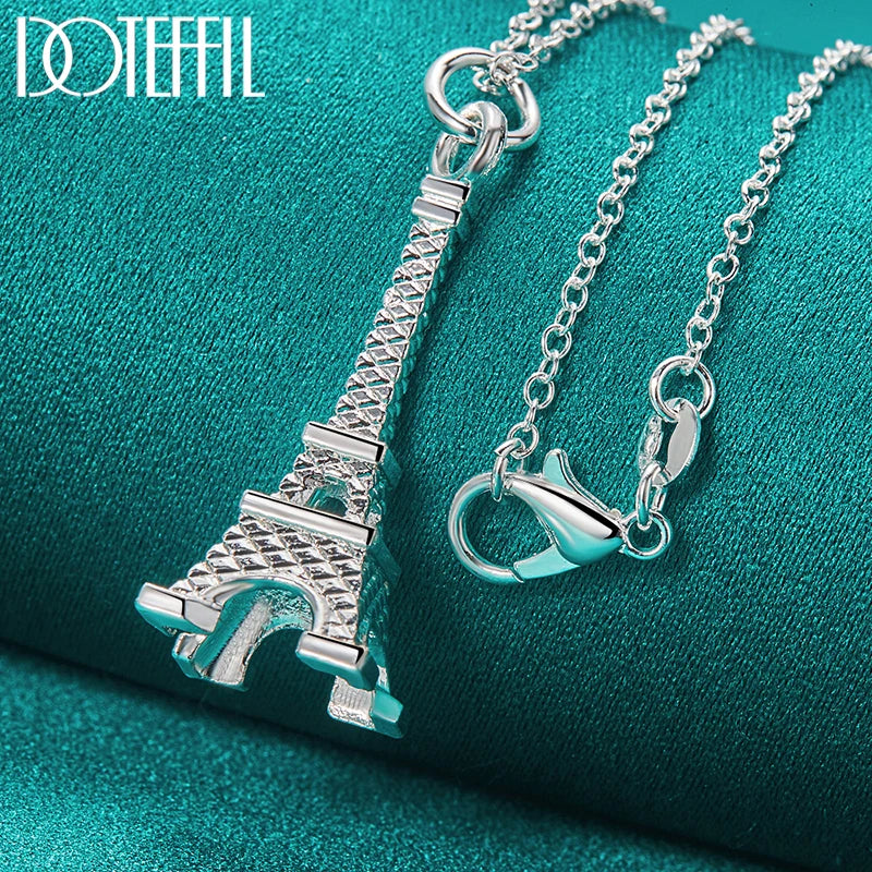 DOTEFFIL 925 Sterling Silver 16-30 Inch Chain Eiffel Tower Paris Pendant Necklace For Woman Wedding Engagement Fashion Jewelry