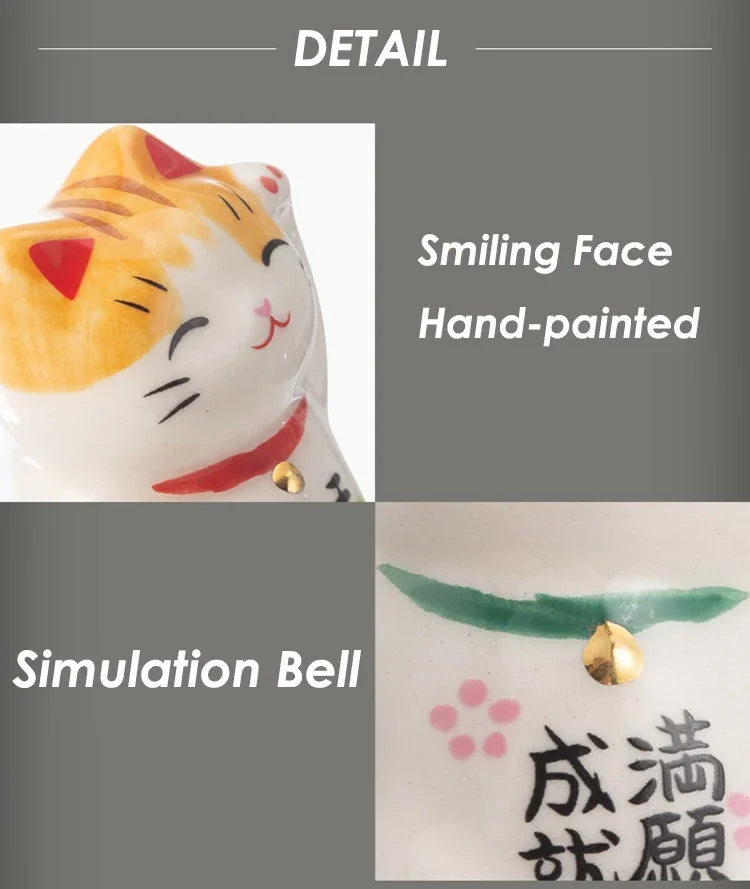 Pack of 3 Pieces Mini Ceramic Lucky Fortune Cat, Desktop Car Decoration Figurines Cute Kitten Maneki Neko Ornament 1.3 Inch Tall
