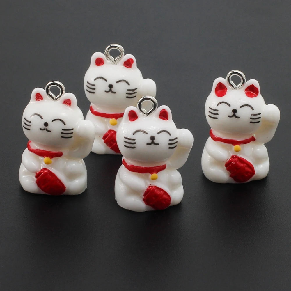 10pcs Cute Lucky Cat Resin Charms Kawaii Cartoon Animal Cats Pendants for Earrings Necklace Keychain Diy Jewelry Making Supplies