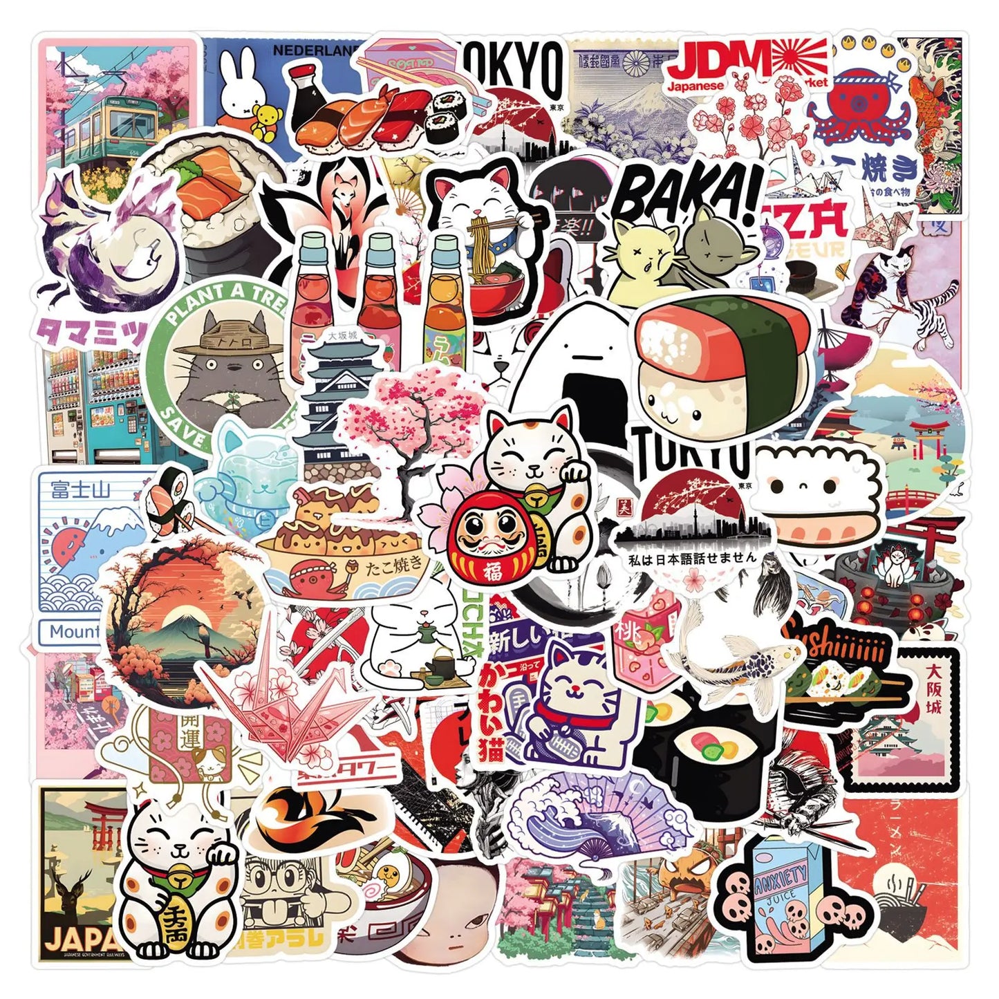 110Pcs Japanese Stickers Tokyo Lucky Cat DIY Stickers Scrapbooking Phone Luggage Skateboard Waterproof Decals