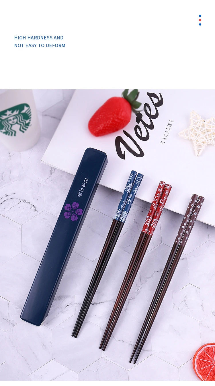 Japanese Chopsticks Natural Ironwood Handmade Value Gift Sushi Chinese Food Reusable Portable Travel Tableware with Box Set