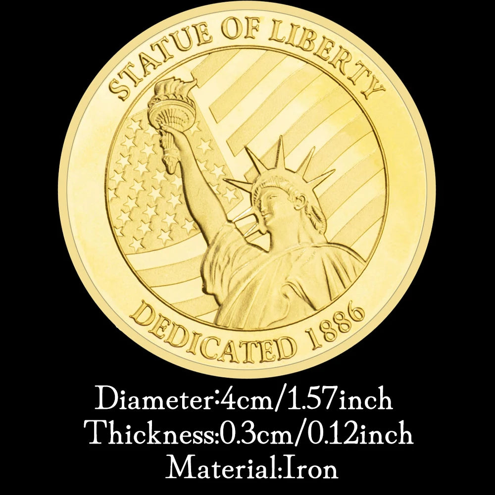 US Statue of Liberty Souvenir New York City The Brooklyn Bridge Pattern Golden Commemorative Coin Collectibles Liberty Coin