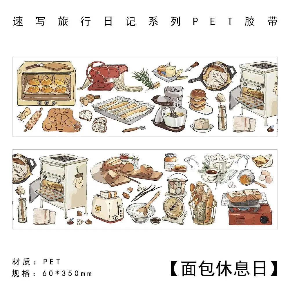 Travel Journey Memory Washi Masking Tape Coffee Shop City Street View Decorative Stickers Diy Label For Scrapbooking Diary Album