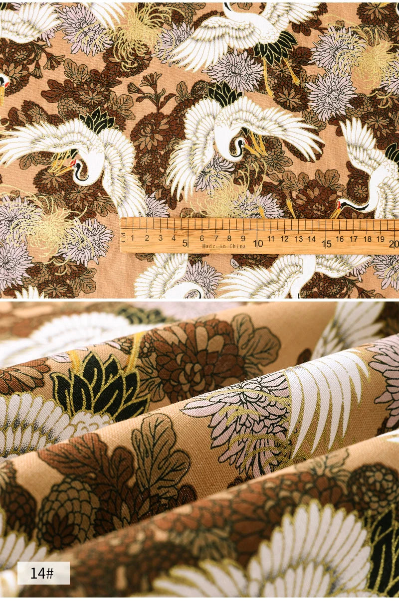 0.5/1/2 Yard 100% Cotton Fabric Traditional Japanese Kimono Style Print DIY Handmade Making Cheongsam, Hanfu, Holiday Decoration