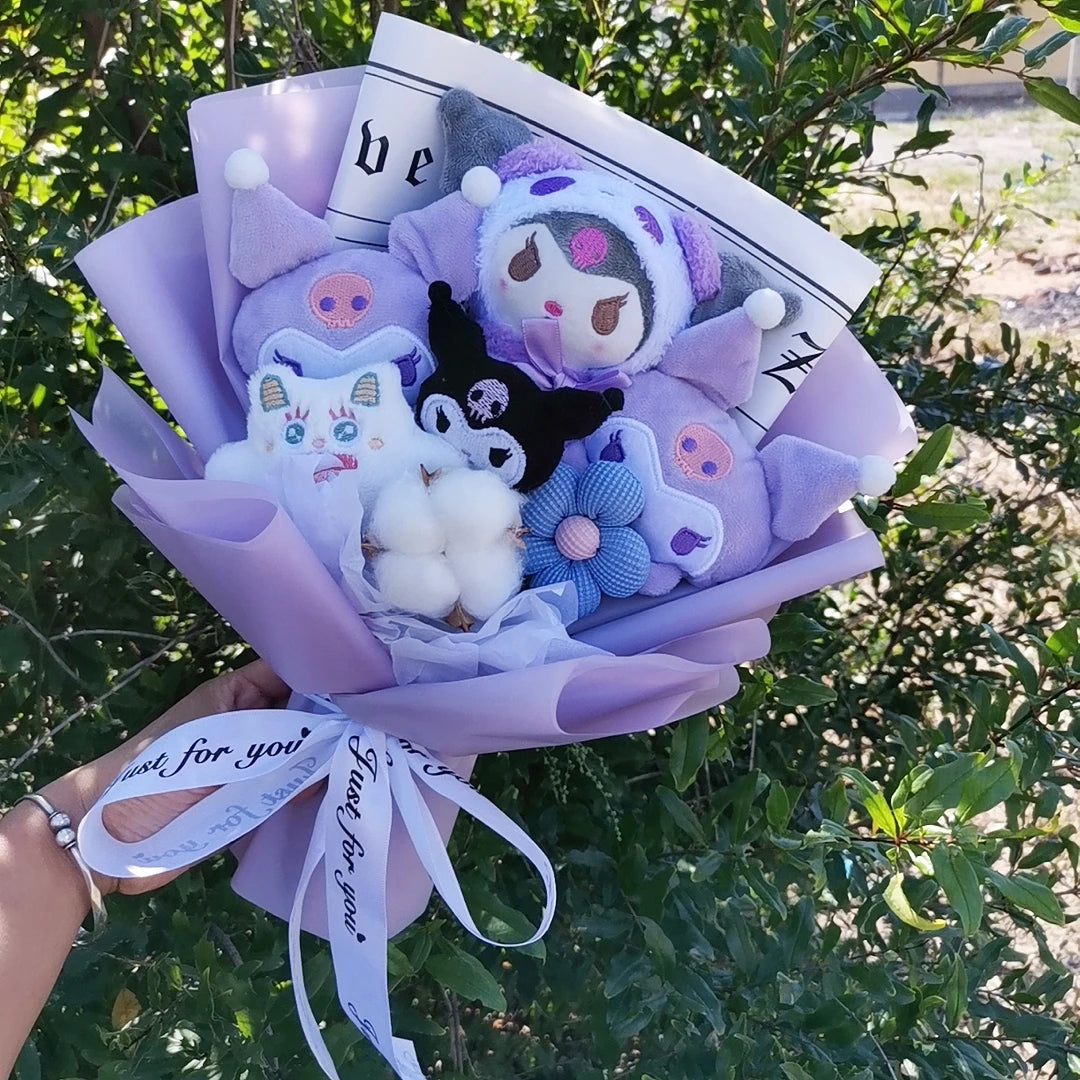 Christmas Gifts Sanrio Plush Flowers Bouquet Kuromi Plushie Soft Doll Animals Valentine's Day Birthday Wedding Party Gift