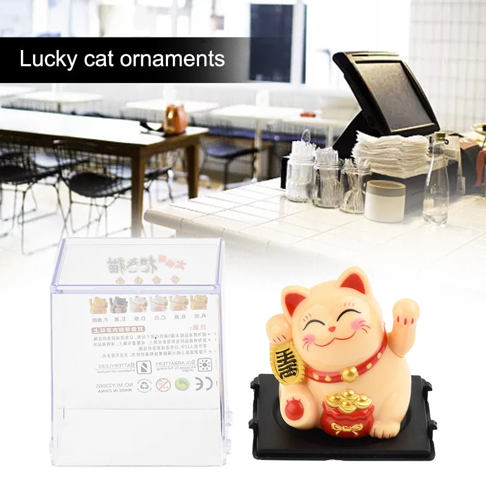 Solar-Powered Maneki Neko Waving Arm Beckoning Fortune Cat Lucky Cat For Home Office Cars Christmas Decoration Gift Accessiores