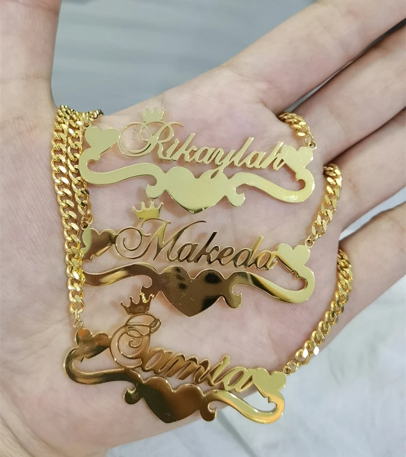 Custom Cuban Chain Butterfly Name Necklace Women Girl Jewelry Personalized Stainless Steel Gold Color Heart Ribbon Name Necklace