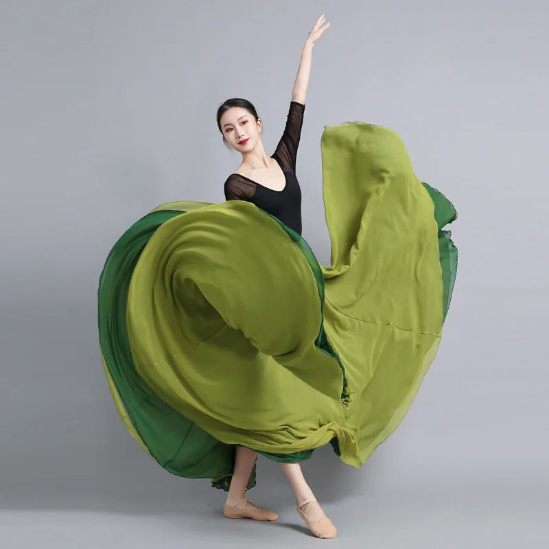 Flamenco Chiffon Dance Skirt for Women 720 Degrees Solid Color Long Skirts Dancer Practice Wear Chinese Style Skirt with Big Hem