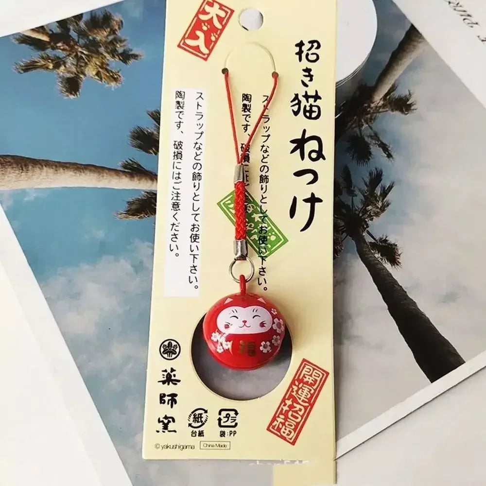 Japanese Lucky Cat Bag Pendants Japan Daruma Keyring Bells Pendant Lucky Cat Keychain Good Fortune Wealth Charm Jewelry Gift