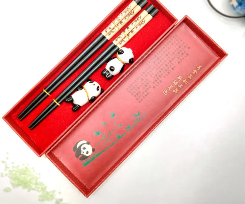 Chinese Panda Chopsticks Japanese Korean Sushi Solid Wood Chopsticks Wedding Gift Chop Sticks Hashi Two Pairs Chopsticks Set