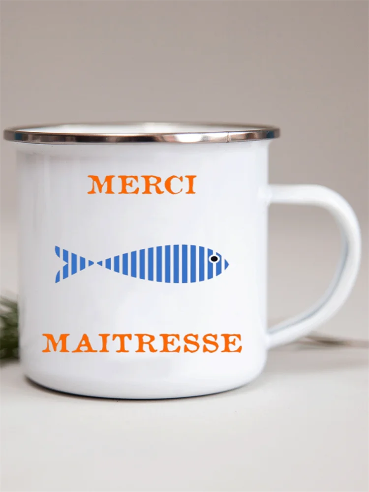 French Flower Printed Enamel Mugs Creative Coffee Mug Milk Wine Beer Drink Juice Cup School Home Handle Drinkware Teacher Gifts
