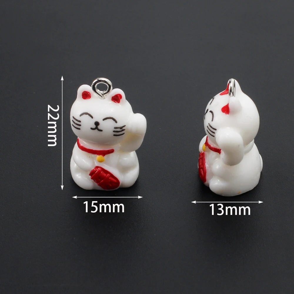 10pcs Cute Lucky Cat Resin Charms Kawaii Cartoon Animal Cats Pendants for Earrings Necklace Keychain Diy Jewelry Making Supplies