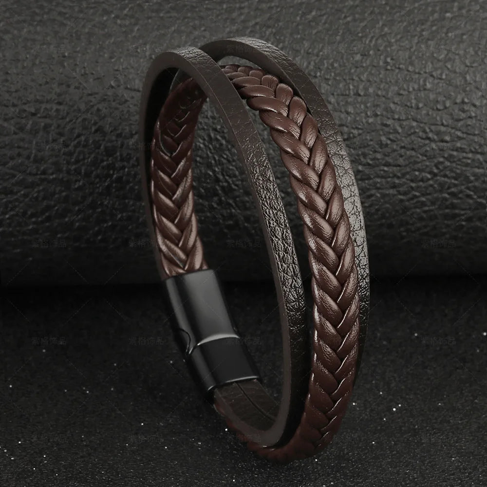 Men's Mature Business Give Men The Best Gift for Men Multi -Style PU Leather Two -Layer Magnetic Bracelet