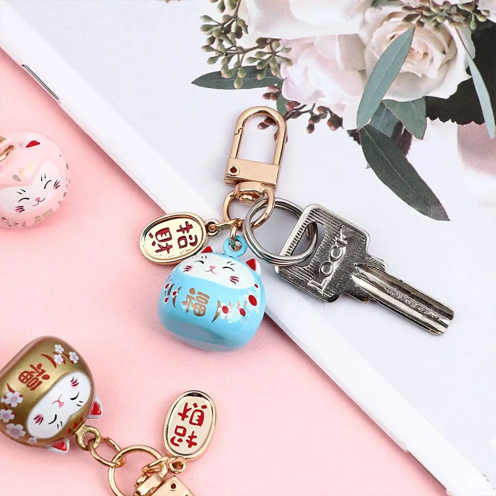 Japanese Cute Lucky Cat Keychains Cartoon Lucky Cat Key Chains Car Bag Charm Ornaments Pendant Keyring Couple Gift