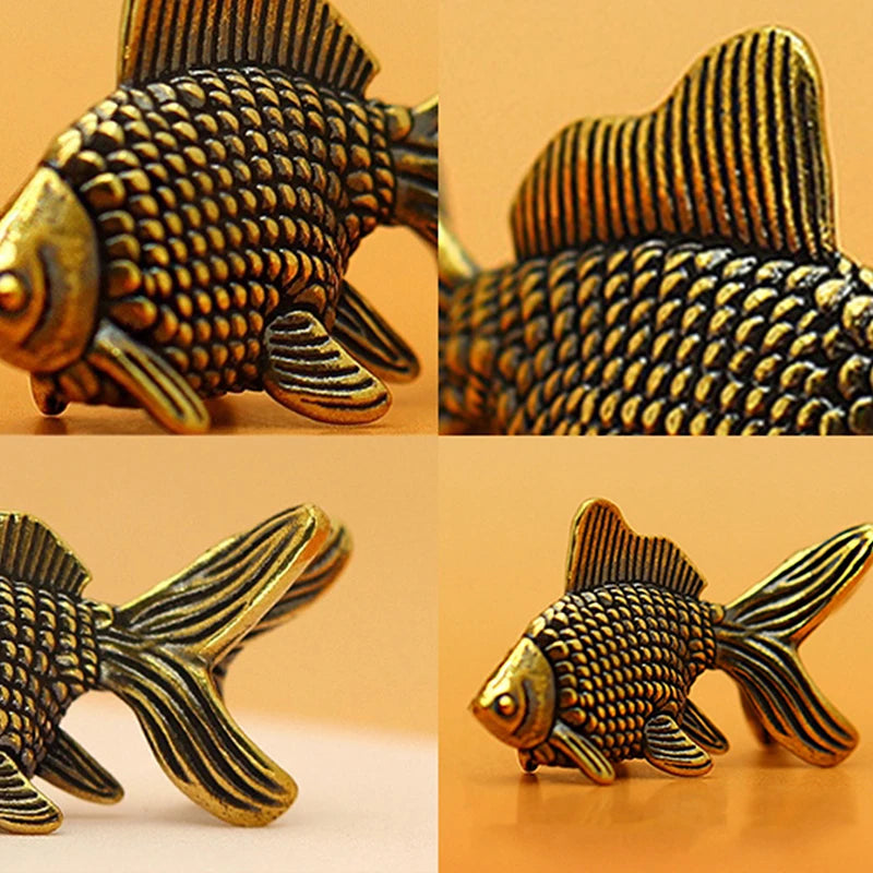 Goldfish Figurines Retro Brass Lucky Animal Statue Ornament Home Decor Desk Decoration Tea Pet Cute Gifts