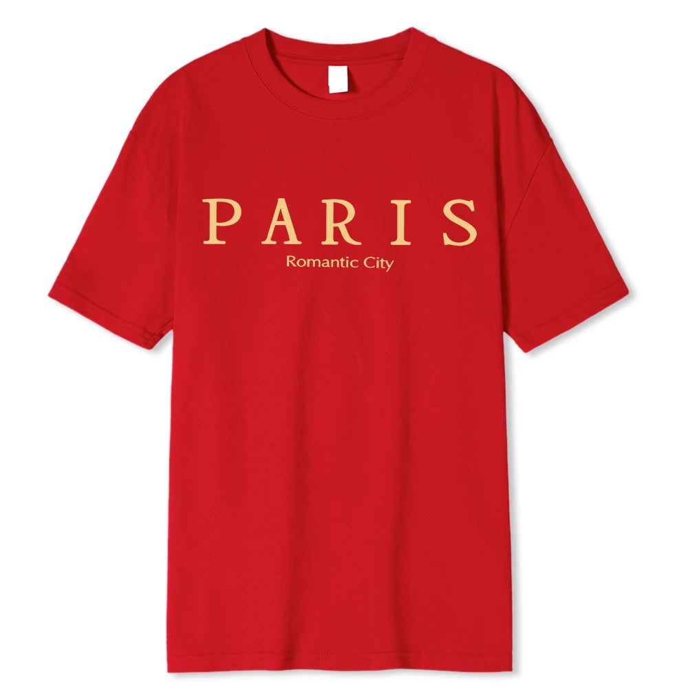 Paris Romantic City Letter Graphic Print Tees Men T-Shirt Summer Loose Clothing Loose Cotton Oversize Tshirt Street Soft Tops