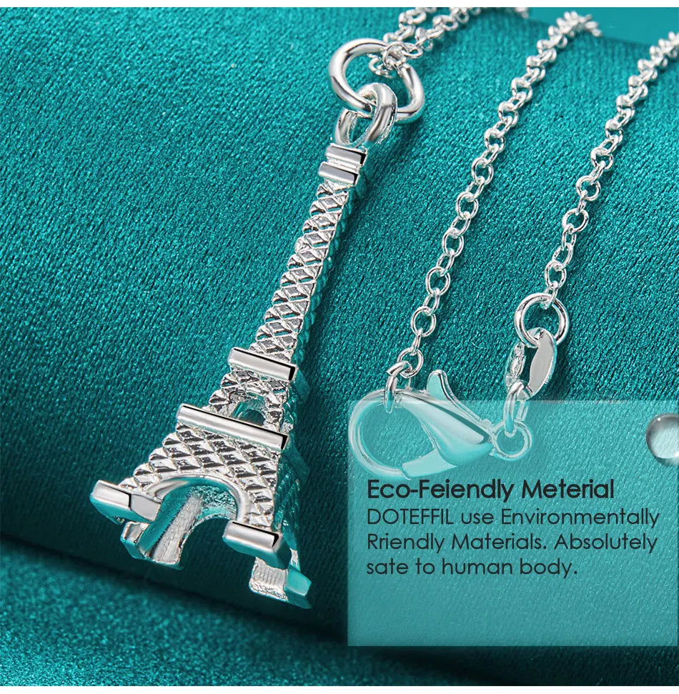 DOTEFFIL 925 Sterling Silver 16-30 Inch Chain Eiffel Tower Paris Pendant Necklace For Woman Wedding Engagement Fashion Jewelry