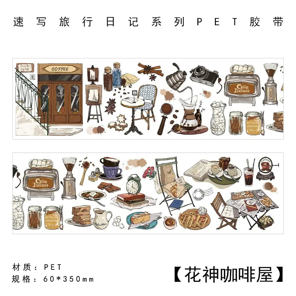 Travel Journey Memory Washi Masking Tape Coffee Shop City Street View Decorative Stickers Diy Label For Scrapbooking Diary Album