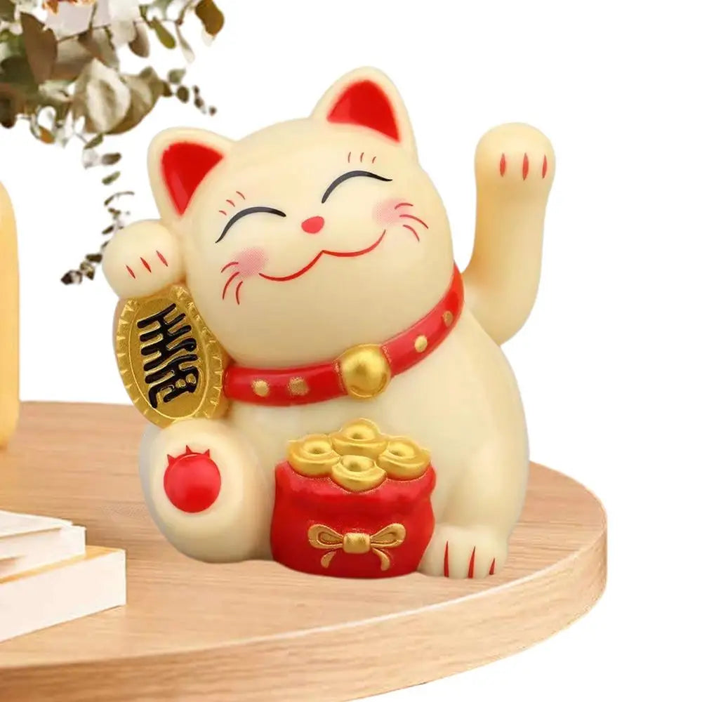 Solar Powered ManekiNeko Lucky Cat Welcoming Chinese Lucky Cat Waving Hand Beckoning Fortune Cat Figurines For Home Decor