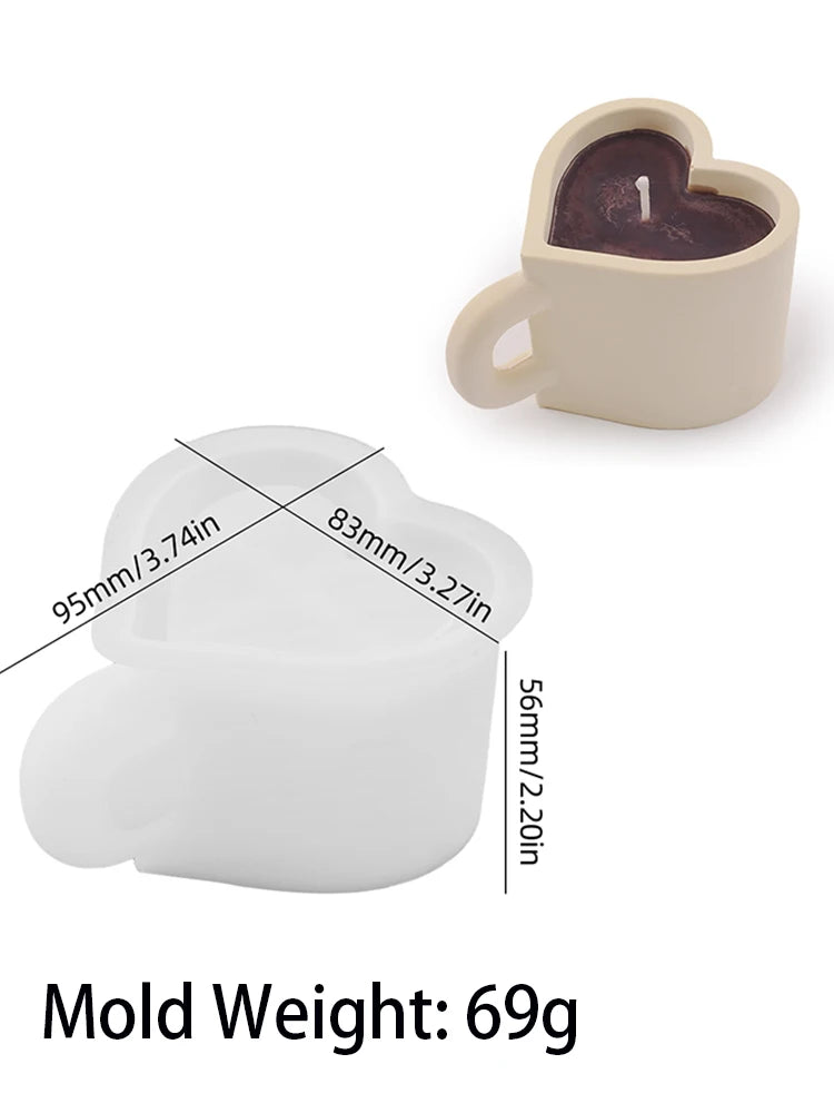 DIY Love Heart Mug Silicone Mold Valentine's Day Gifts Handle Teacup Gypsum Resin Candle Jar Casting Molds Handmade Home Decor