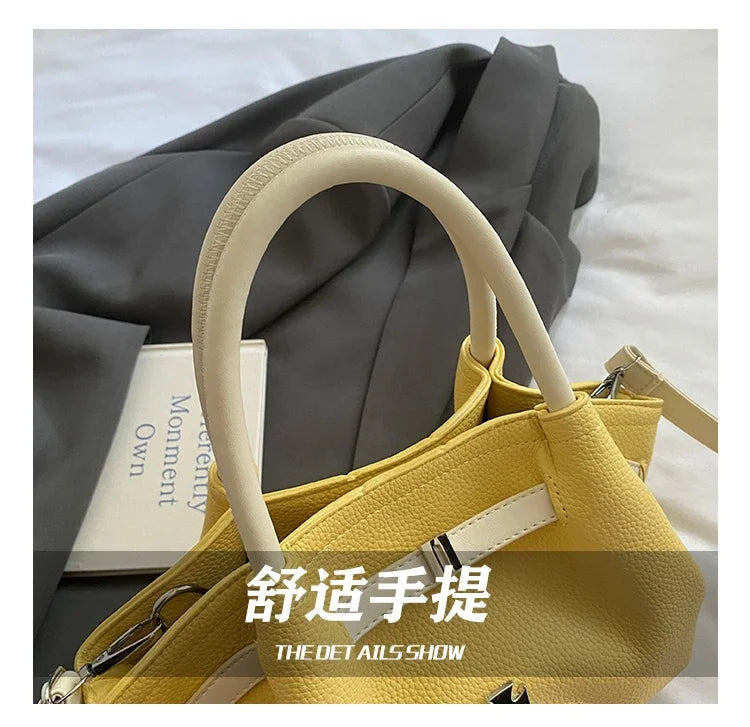 Classic Designer Paris Fashion Tote Messenger Purse Shopper Bag Elegant Leather Solid Color Commuter