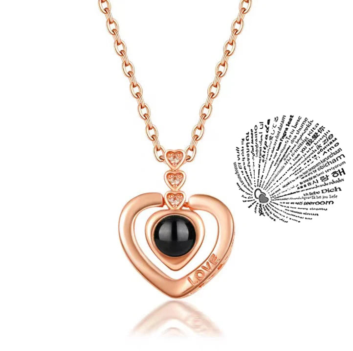 I Love You Necklace With Rose Gifts Box 100 Languages Projection Pendant Jewelry For Girlfriend 2023 New In Romantic Accessories