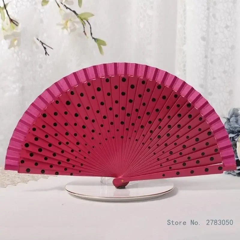 Flamenco Spanish Vintage Hand Fan Wedding Dance Dots Pattern Folding Fan Elegant Handheld Dancing Performances