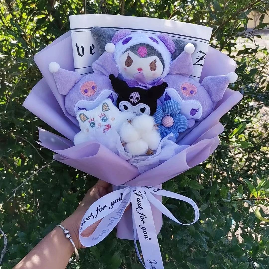 Christmas Gifts Sanrio Plush Flowers Bouquet Kuromi Plushie Soft Doll Animals Valentine's Day Birthday Wedding Party Gift