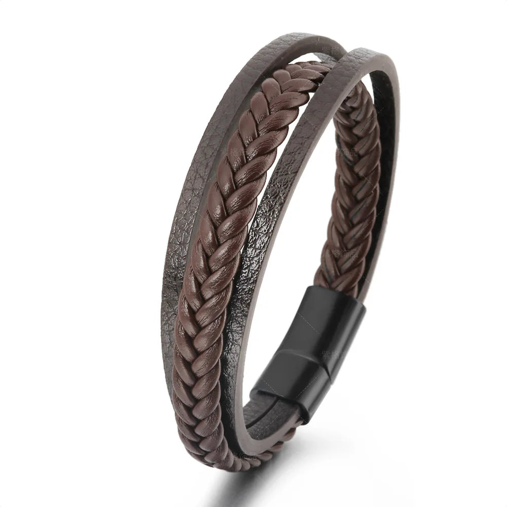 Men's Mature Business Give Men The Best Gift for Men Multi -Style PU Leather Two -Layer Magnetic Bracelet