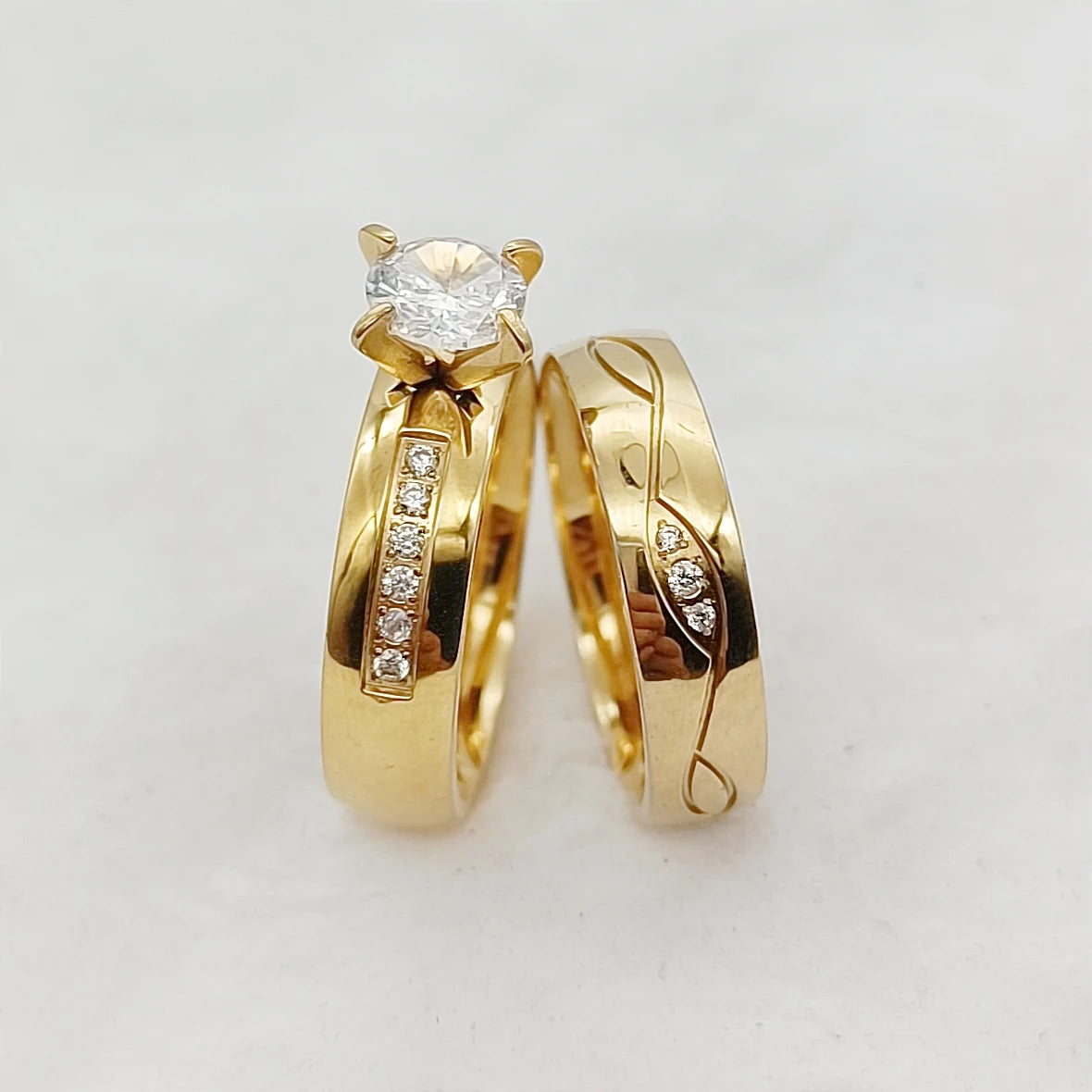 24k Gold Filled 316L Stainless Steel Jewelry Cz Diamond Wedding Rings Sets for Women Girls Ladies Engagement Statement Gifts