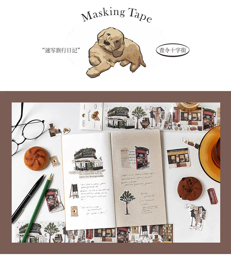 Travel Journey Memory Washi Masking Tape Coffee Shop City Street View Decorative Stickers Diy Label For Scrapbooking Diary Album