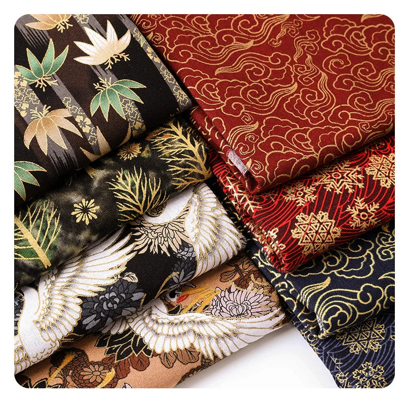 0.5/1/2 Yard 100% Cotton Fabric Traditional Japanese Kimono Style Print DIY Handmade Making Cheongsam, Hanfu, Holiday Decoration