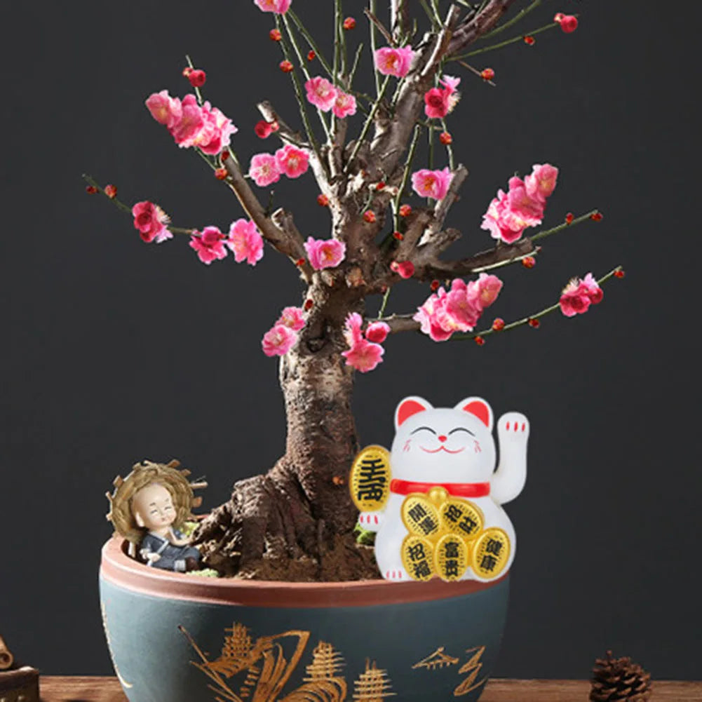 2inch Solar Powered Maneki Neko Lucky Cat For Home Office Car Decoration Birthday Gift Welcoming Waving Hand Beckoning Fortune