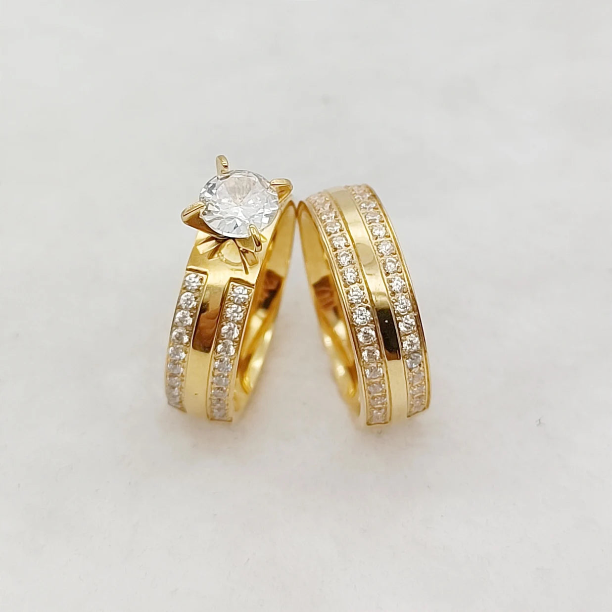 24k Gold Filled 316L Stainless Steel Jewelry Cz Diamond Wedding Rings Sets for Women Girls Ladies Engagement Statement Gifts