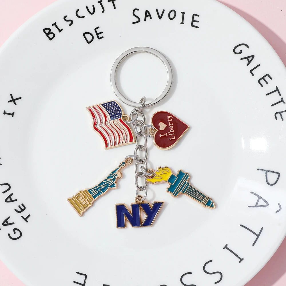 Statue of Liberty Decorations Independence Day Keychain Bag Pendant Heart Decorative Keying Backpack Liberty Pendant Accessories