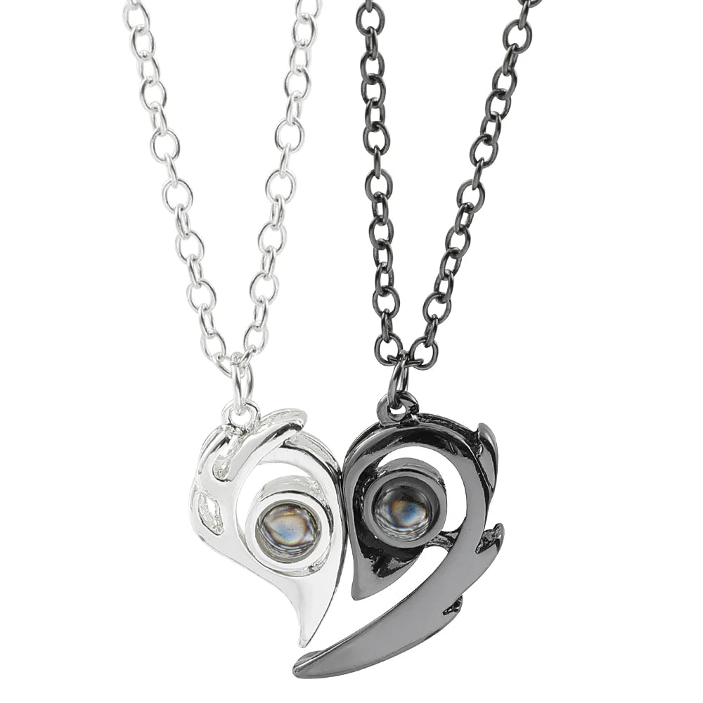 100 Language I Love You Projection Necklace For Couple Women Magnetic Paired Pendants Choker Chain Heart Jewelry Gift