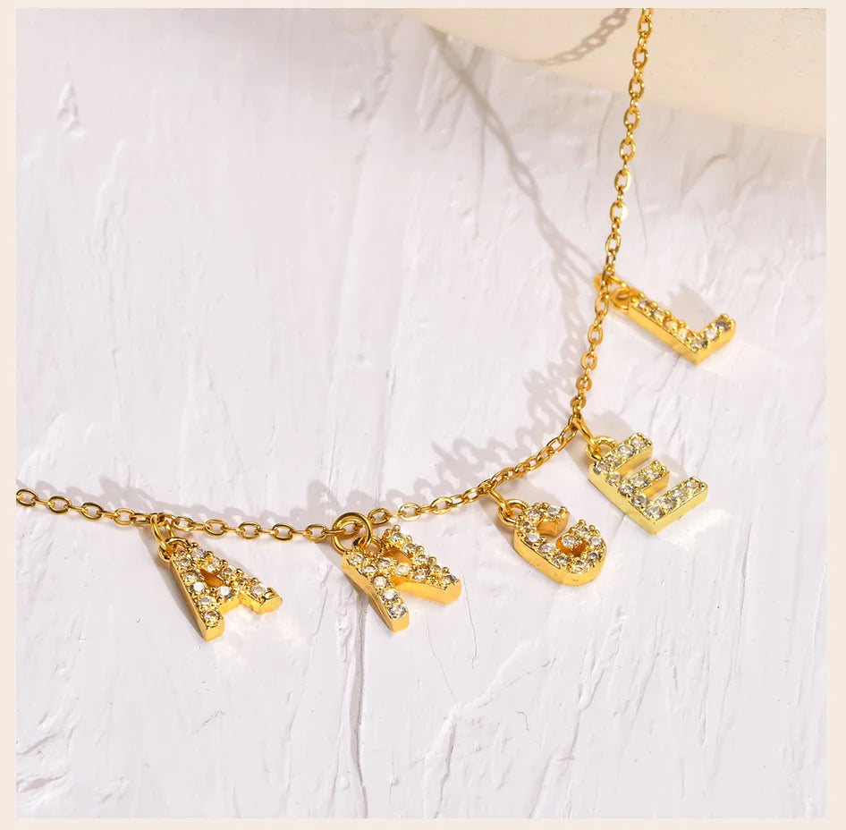 Custom Personalized Name Necklace for Women, Initial Letter Pendant Zircon Necklace, Stainless Steel Wholesale Jewelry