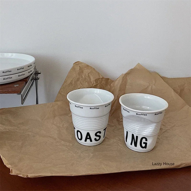 Ins Style Irregular Ceramic Mug Hand-pinch Coffee Cup Mugs Funny Glass Drinking Glasses Kawaii Cup Dessert Plate Mugs Coffee Cup