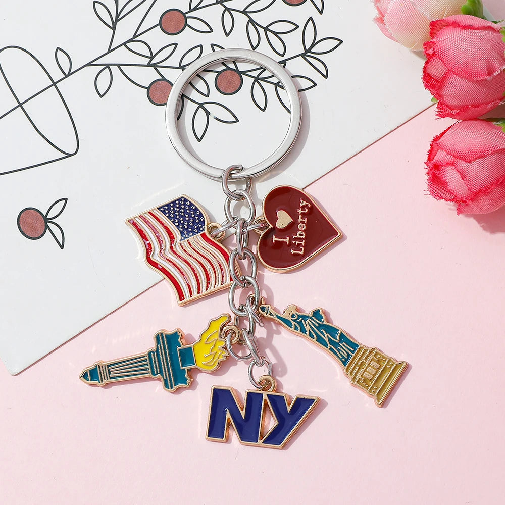 Statue of Liberty Decorations Independence Day Keychain Bag Pendant Heart Decorative Keying Backpack Liberty Pendant Accessories