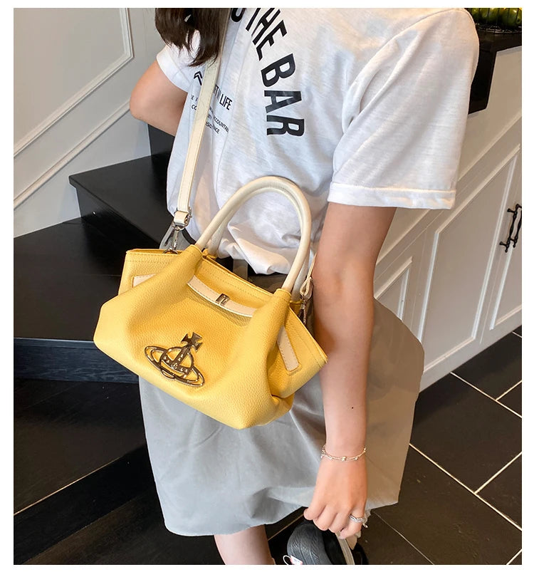 Classic Designer Paris Fashion Tote Messenger Purse Shopper Bag Elegant Leather Solid Color Commuter