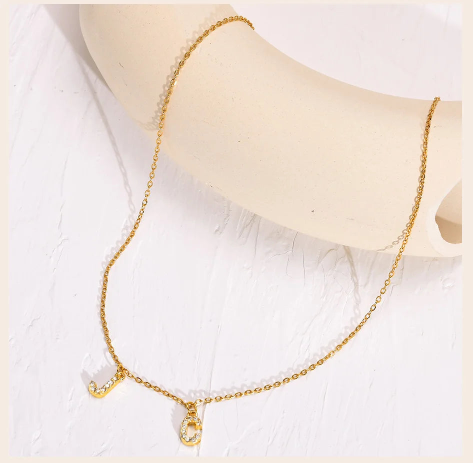 Custom Personalized Name Necklace for Women, Initial Letter Pendant Zircon Necklace, Stainless Steel Wholesale Jewelry