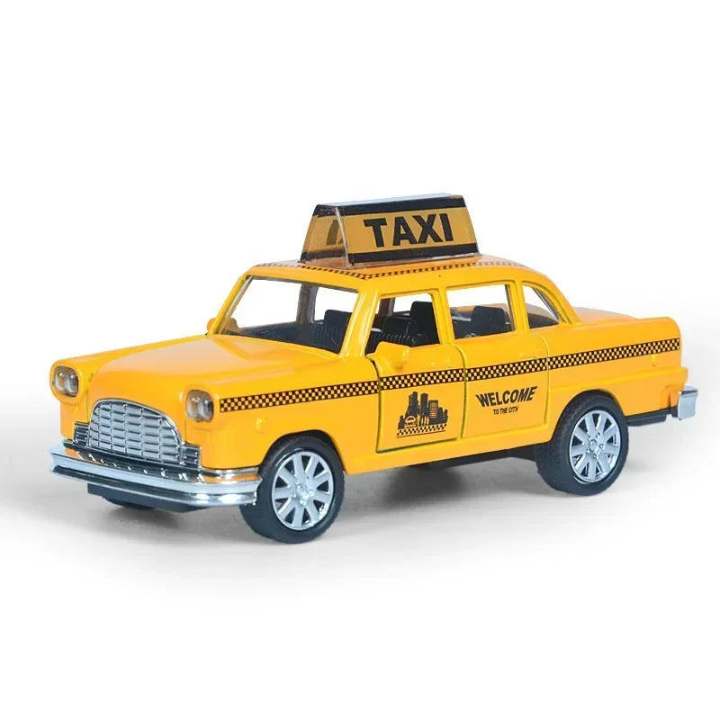 1/32 Retro Taxi Model Alloy Car Toy Miniature Car Collection Diecast Sound Light Kids Toys Children's Day Gift