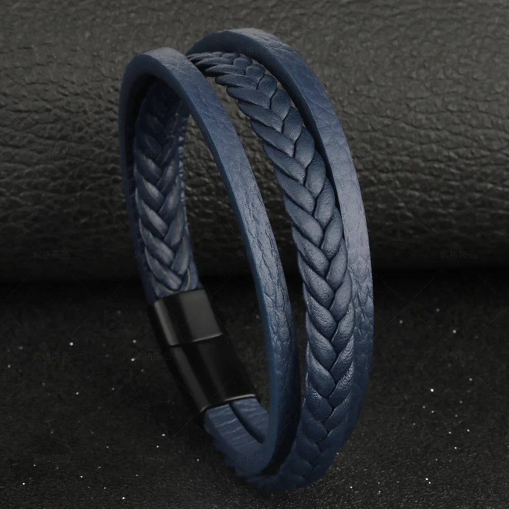 Men's Mature Business Give Men The Best Gift for Men Multi -Style PU Leather Two -Layer Magnetic Bracelet