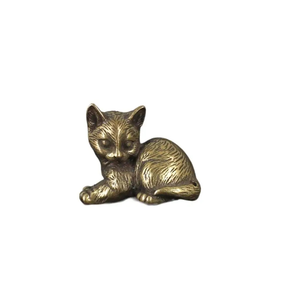 Crafts Brass Small Cat Metal Statue Cute Creative Tea Pet Simulated Exquisite Model Sculpture Toy