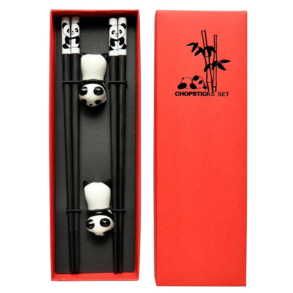 Chinese Panda Chopsticks Japanese Korean Sushi Solid Wood Chopsticks Wedding Gift Chop Sticks Hashi Two Pairs Chopsticks Set